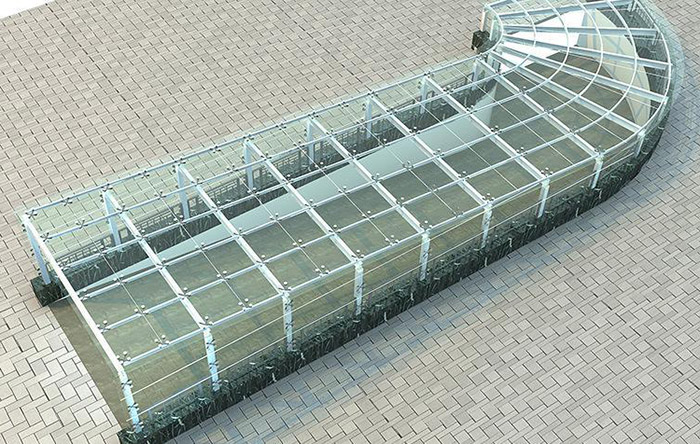 钢结构玻璃雨棚鸟瞰全景图